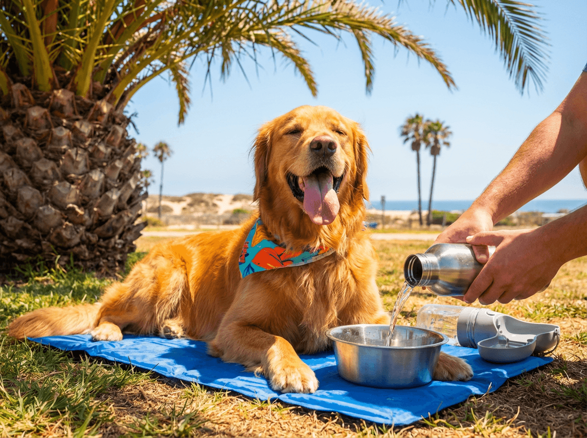 Dog staying cool in summer - heatstroke prevention tips for Orange County pet owners